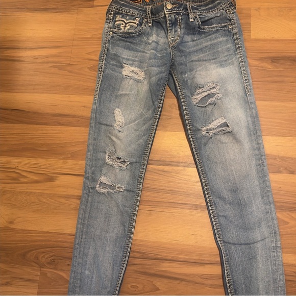 Rock Revival Light Blue Distressed Skinny Jeans - Picture 2 of 6